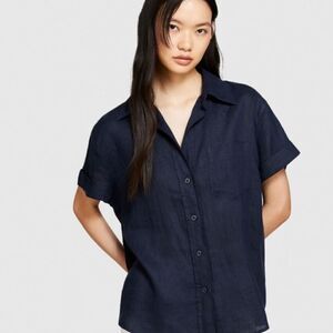 SISLEY SHORT SLEEVE 100% LINEN SHIRT Sustainable Dark Blue Small Sustainable